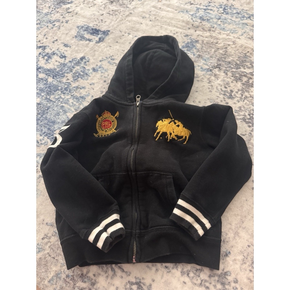 Polo Ralph Lauren Jacket Boys Sz 5 Black Stampede Pony Crest Youth Hoodie